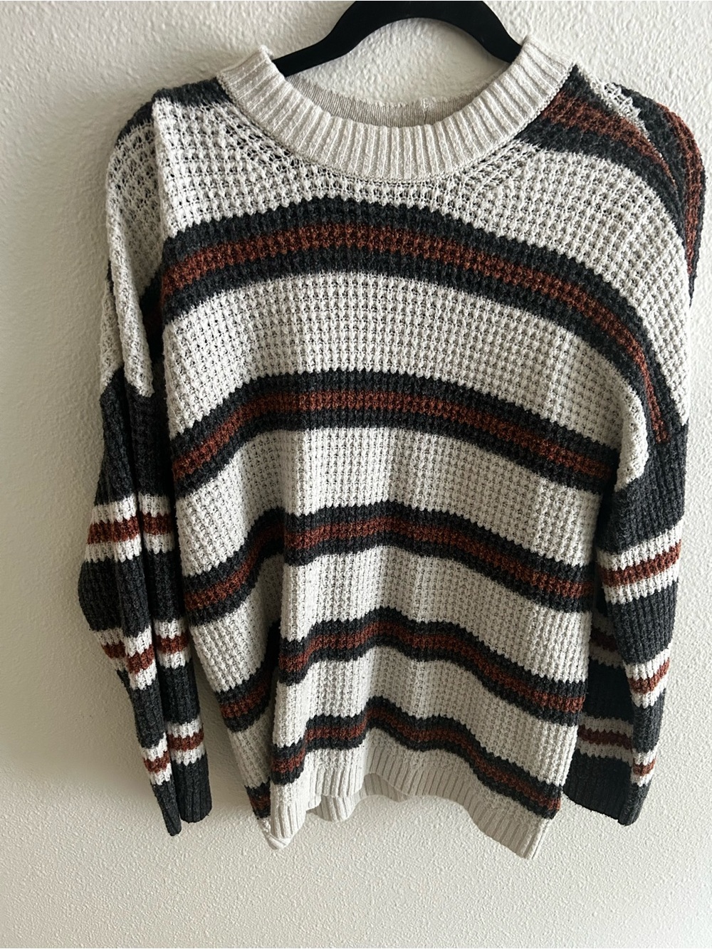 Oversized Waffle Knit Striped Sweater